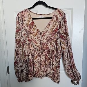 Maurices Paisley V-Neck Blouse - Red and Cream